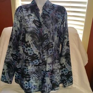 Medium CAbi Snakeskin Blouse Blue Black sheer